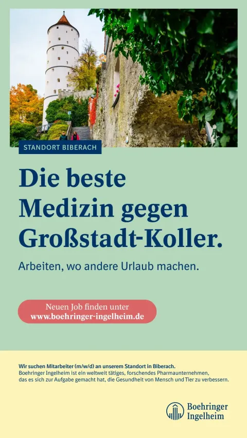 Motiv der Recruiting Kampagne im Smartphone-Format mit der Headline "Die beste Medizin gegen Gro&szlig;stadt-Koller"