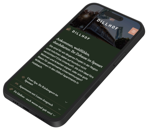 Mockup der Dillhof-Webseite auf einem Smartphone