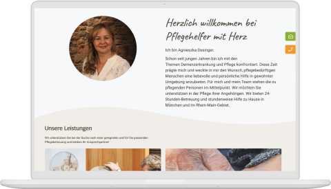 Ge&ouml;ffneter Laptop mit der Startseite des ambulanten Pflegedienstes. 