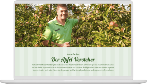 Obstbauer Alexander Wegner in seiner Apfelplantage in R&ouml;llfeld, umgeben von reifen &Auml;pfeln.