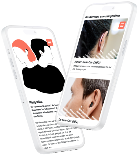 Zwei Smartphones zeigen die Website von H&ouml;rger&auml;te Schedl