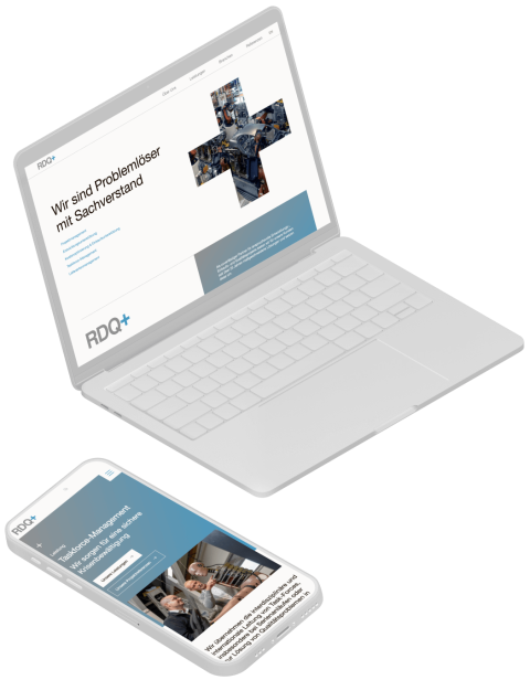 Responsives Webdesign f&uuml;r RDQplus auf Laptop und Smartphone &ndash; modernes UX-Konzept umgesetzt von Silberschmidt Media