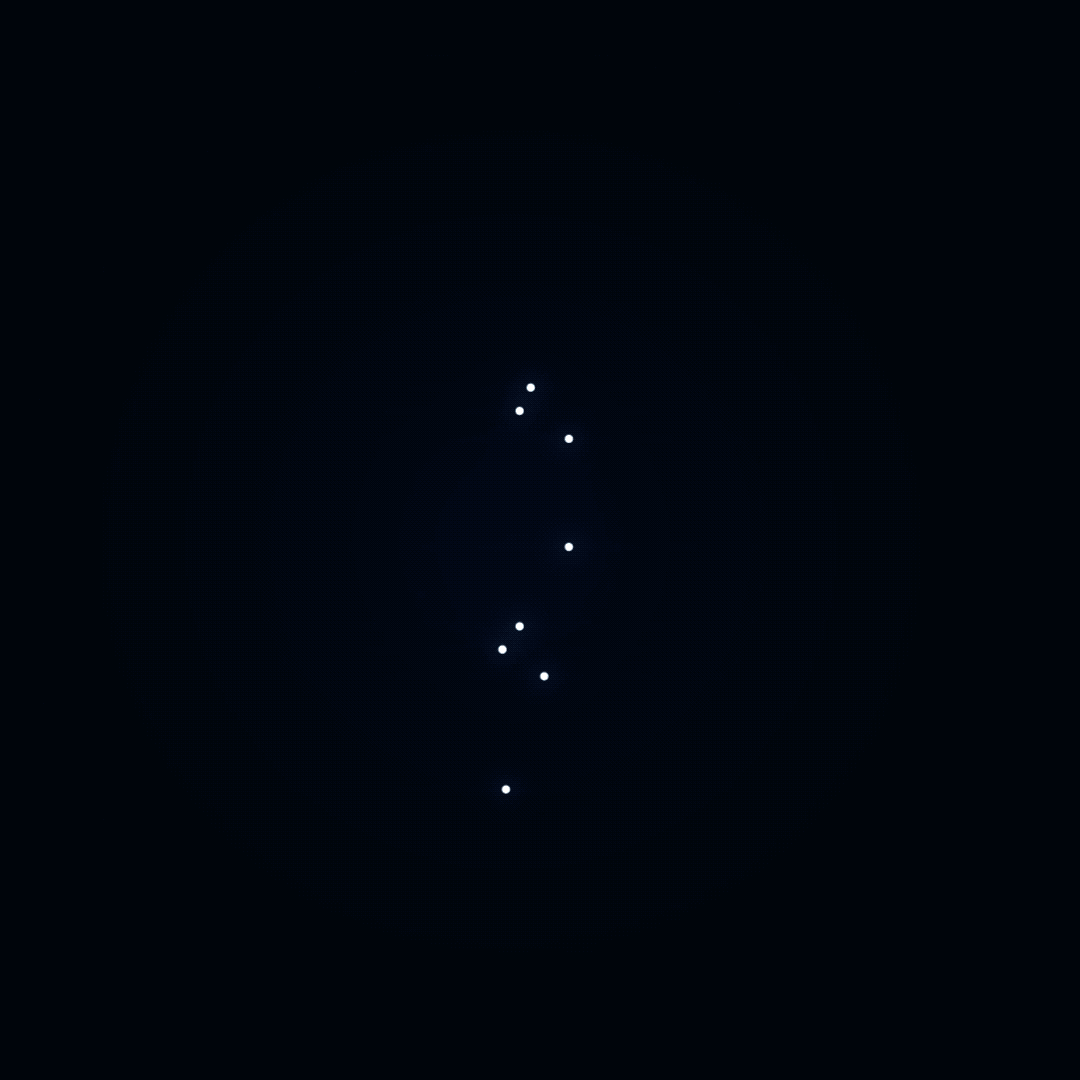 Animierte Rakete, die sich in einer vertikalen Linie auf dunklem Hintergrund bewegt.