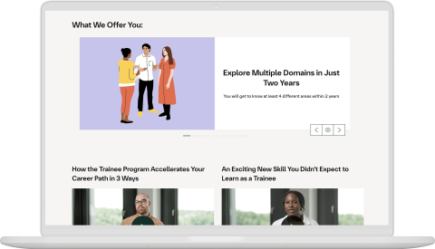 Mockup eines aufgeklappten Laptops, das die Website zum Traineeship von Boehringer Ingelheim zeigt.